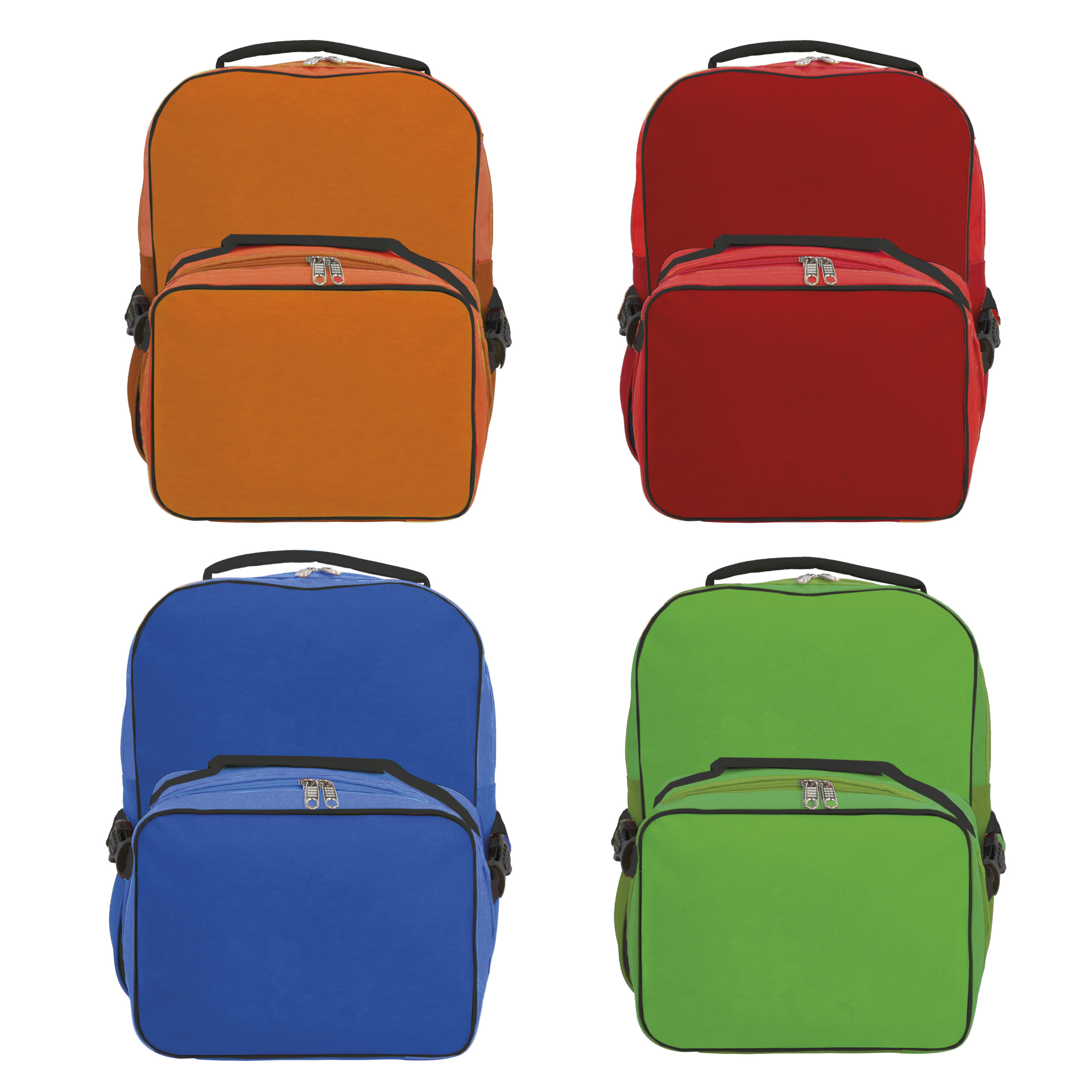 Mochila escolar con compartimento principal y asa. Incluye lonchera con broches de seguridad. AZUL