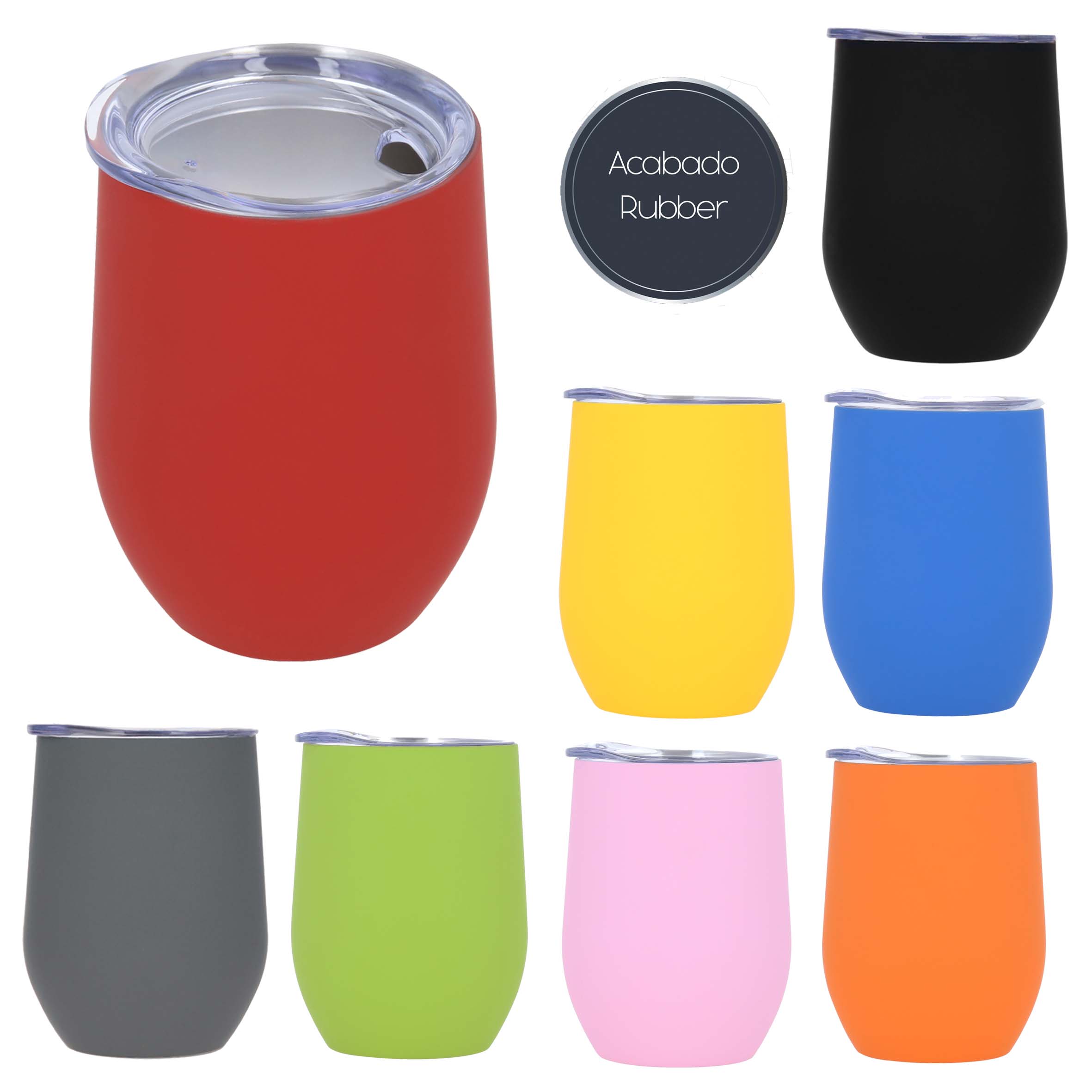 Termo con doble pared de acero inoxidable y acabado rubber. Incluye tapa transparente de cierre a presión. AMARILLO