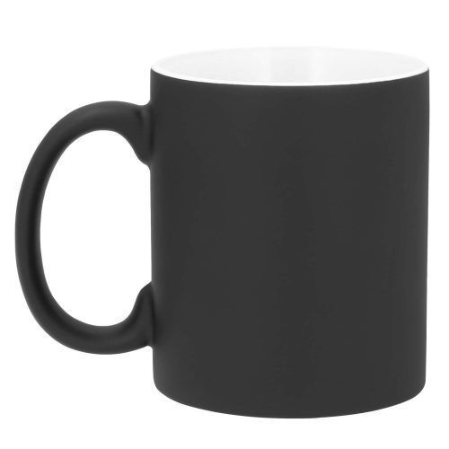 Taza mágica de cerámica para sublimación con acabado mate que al entrar en contacto con agua caliente cambia de color. NEGRO