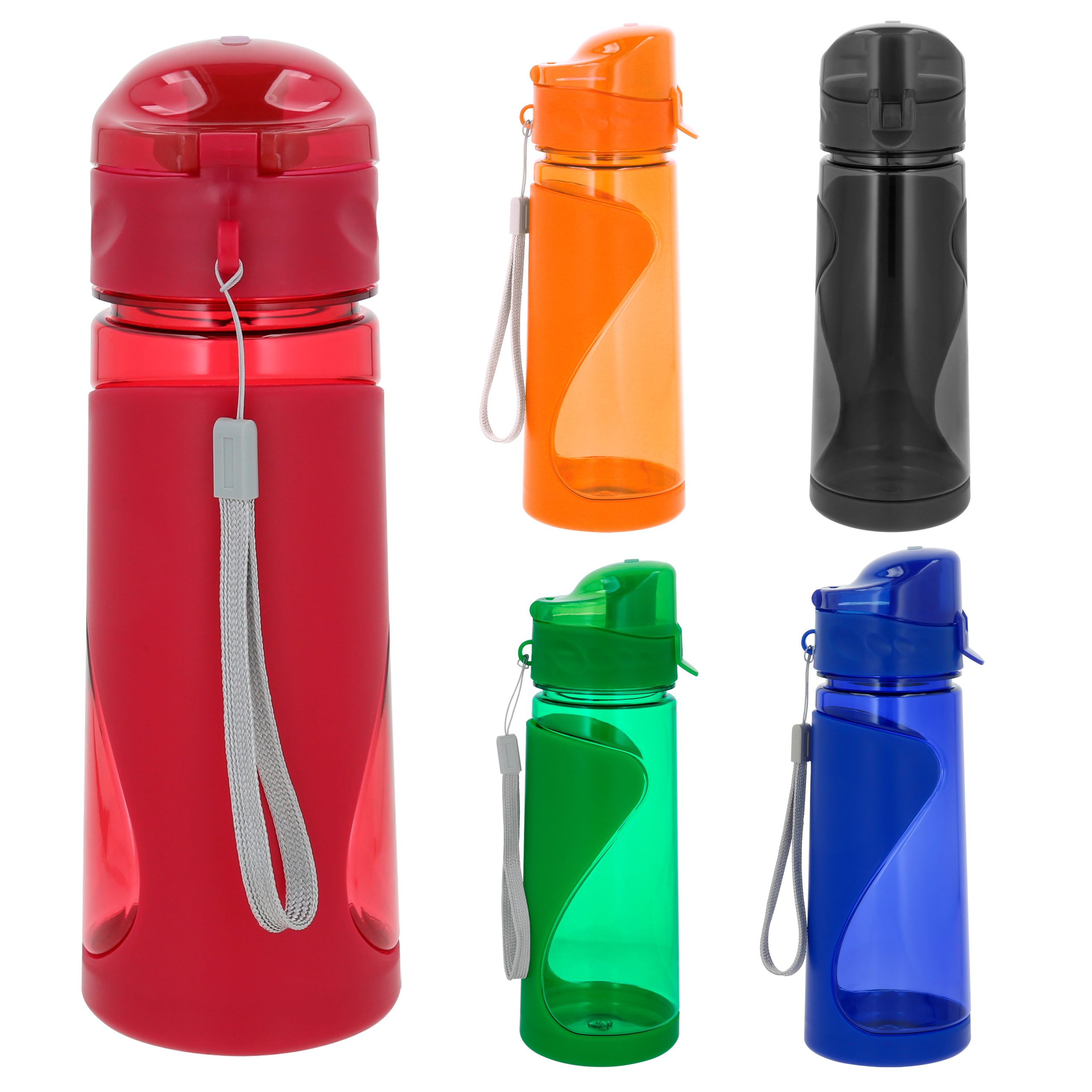 Cilindro de plástico con tapa, manga y cordón. AZUL