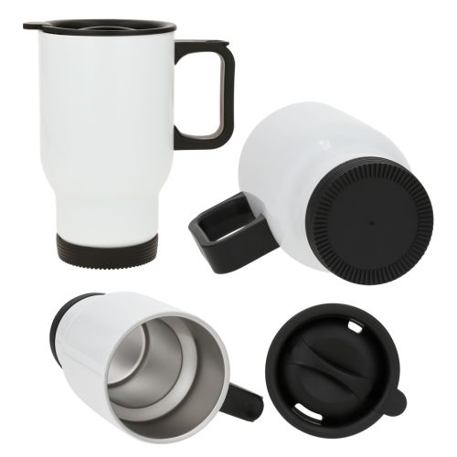 Termo de acero inoxidable sublimable con tapa de cierre a presión y seguro deslizable. BLANCO