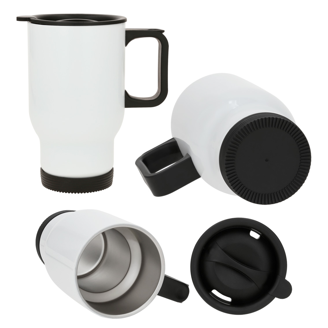 Termo de acero inoxidable sublimable con tapa de cierre a presión y seguro deslizable. BLANCO