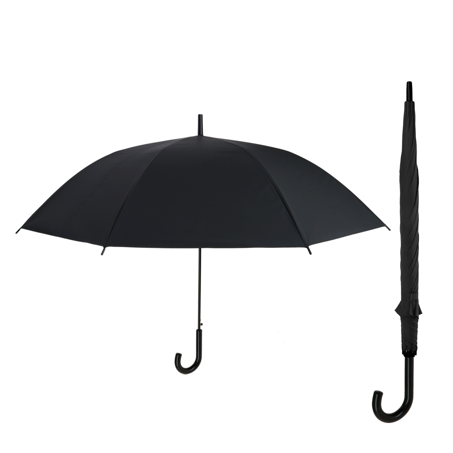 Paraguas impermeable de apertura automática, 8 gajos, mango de plástico y broche de botón. NEGRO