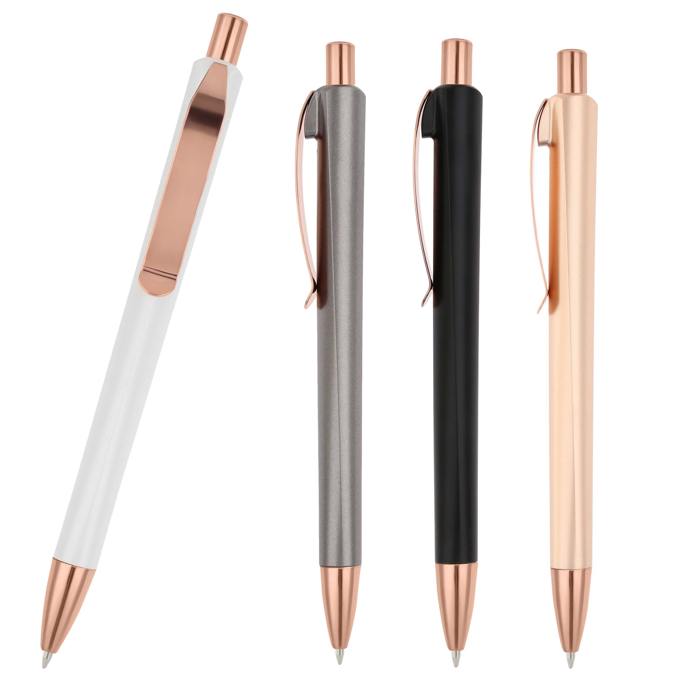 Bolígrafo de plástico con clip metálico y mecanismo de click. BLANCO