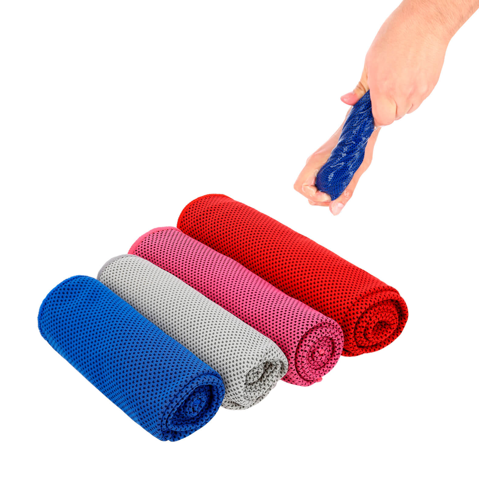 Toalla deportiva de poliéster con microfibra, que al contacto con el agua enfría. AZUL