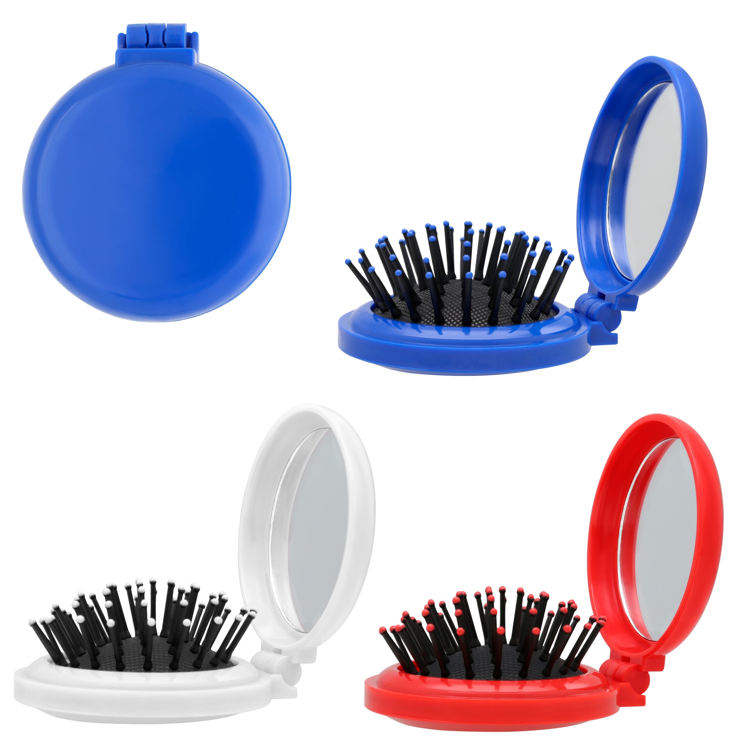 Cepillo plegable de plástico con espejo. AZUL