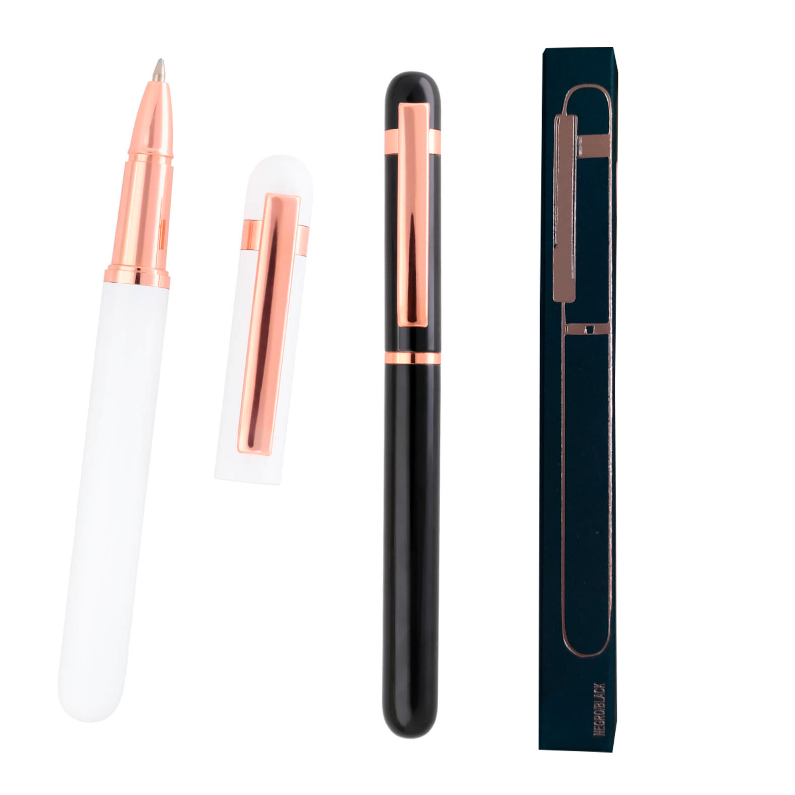 Bolígrafo metálico con tapa y clip. Incluye caja. BLANCO