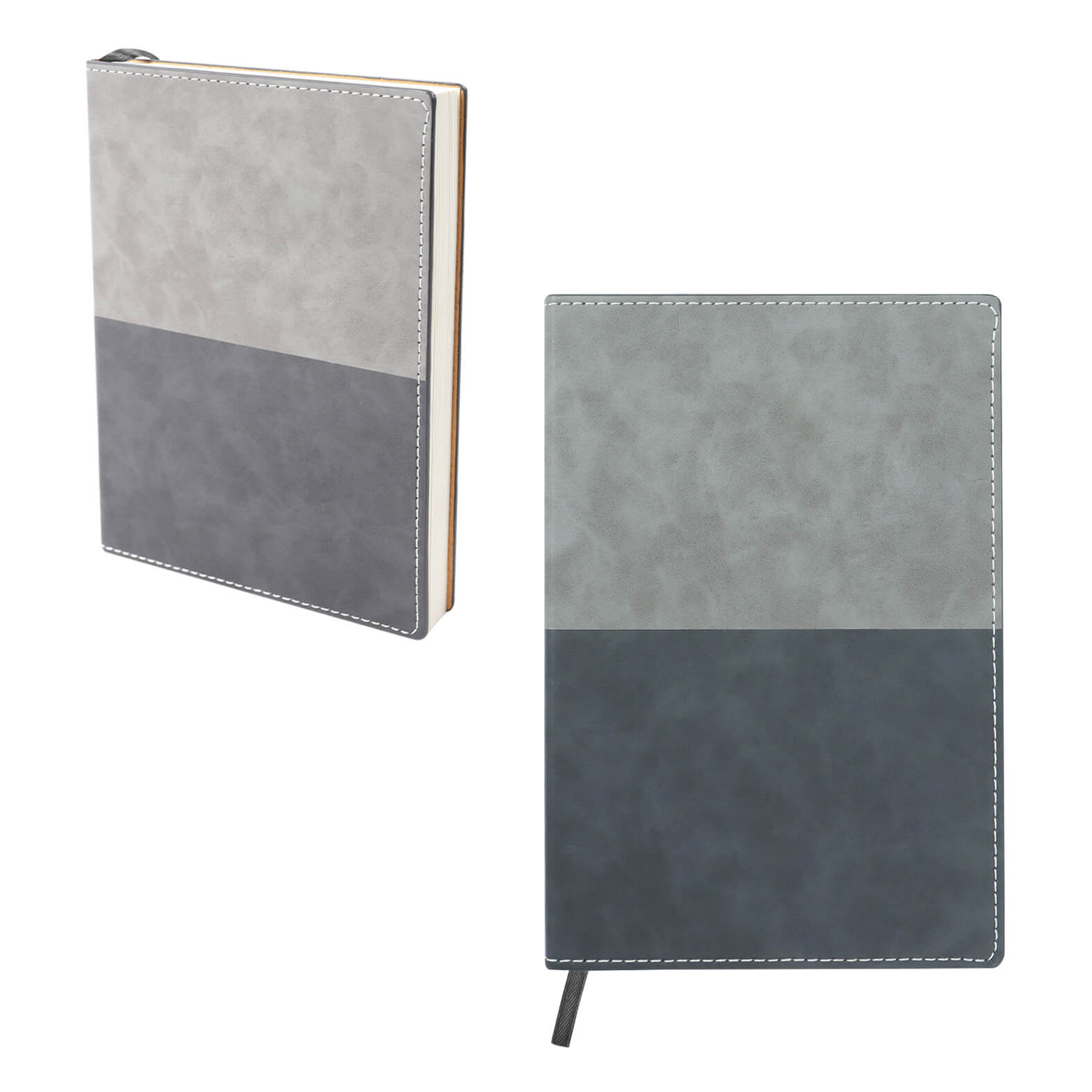 Libreta de poliuretano bicolor con 120 hojas de raya y separador. GRIS