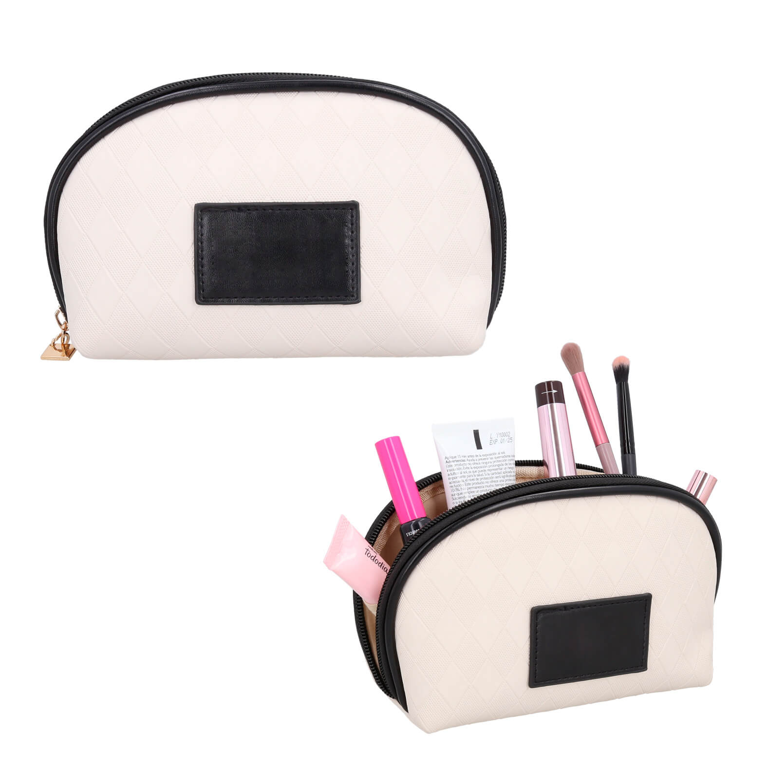 Cosmetiquera con forro, 2 compartimentos internos y cierre. BLANCO