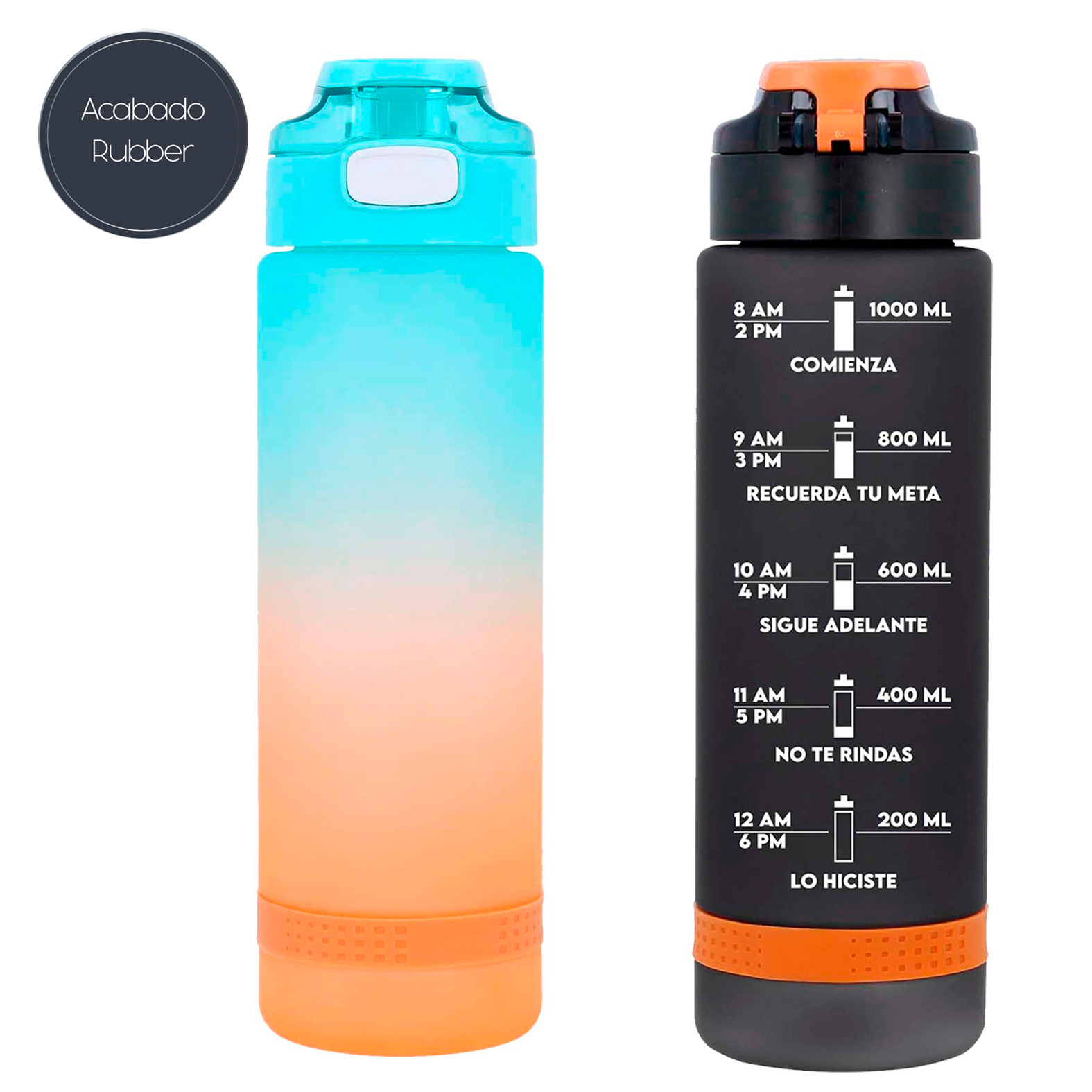 Cilindro de plástico con acabado rubber, banda de silicón y tapa de seguridad. AQUA