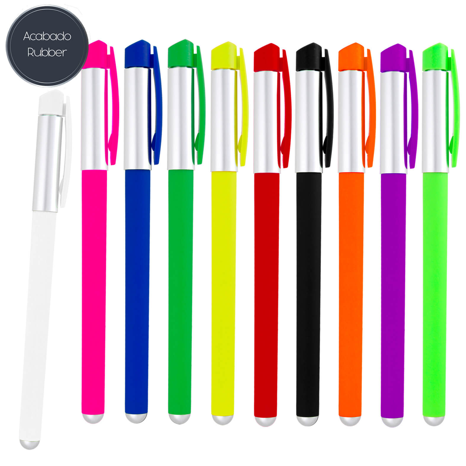 Bolígrafo con acabado rubber de tinta gel y clip de plástico. AMARILLO