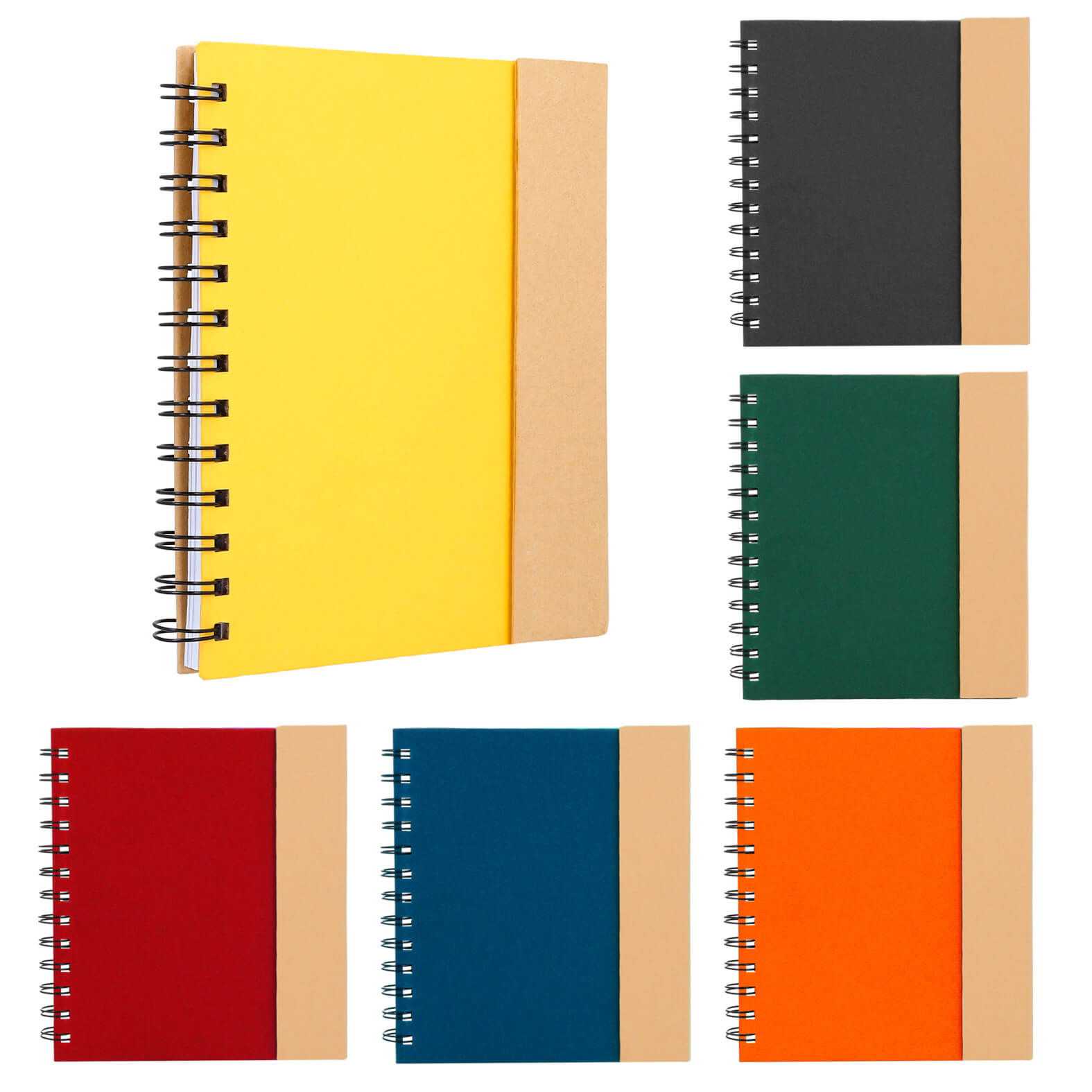 Libreta ecológica de cartón con espiral, cierre magnético. Incluye 5 líneas de banderas adhesivas y dos blocks de notas rectangulares, 70 hojas rayadas y bolígrafo ecológico de cartón reciclado. AMARILLO