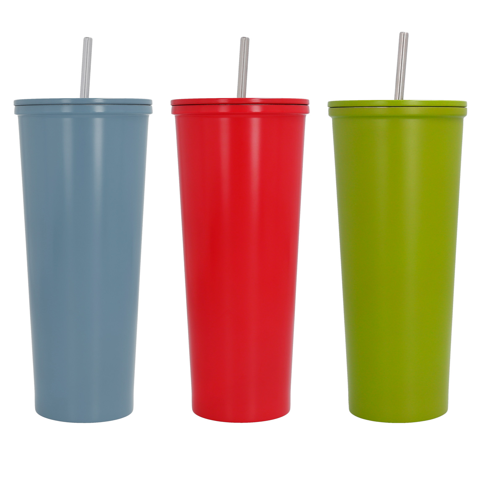 Termo de acero inoxidable con doble pared insulado al vacío. Incluye popote metálico. GRIS