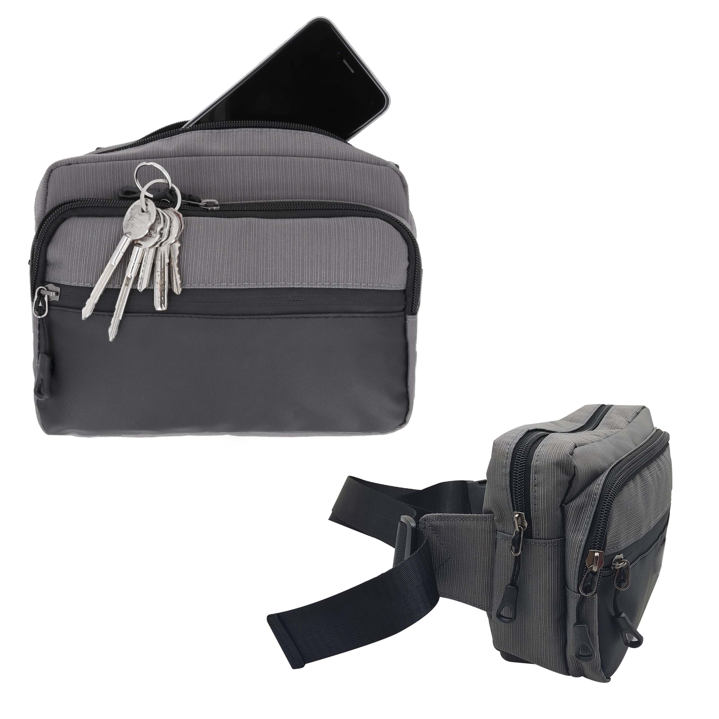 Cangurera con compartimento principal y dos compartimentos frontales. GRIS