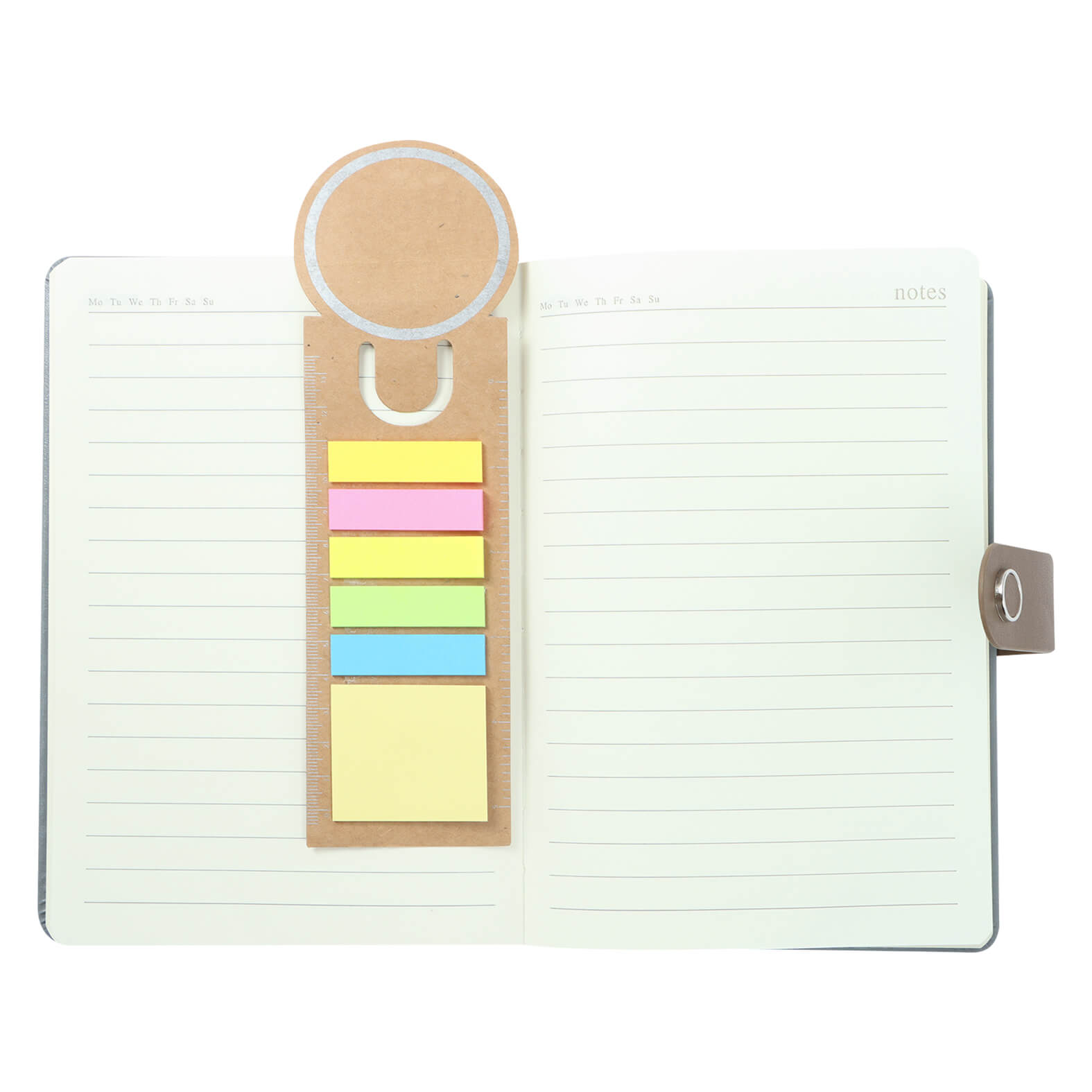 Separador ecológico con banderas, notas adheribles y regla de 13 cm impresa. CARTON