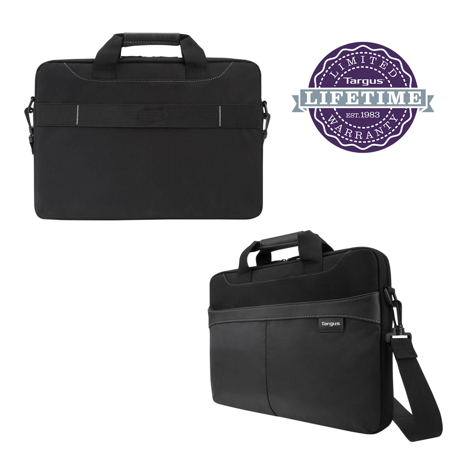 Maletín con acceso de carga superior, compartimento acolchado para computadora portátil de 15,6". Incluye una correa extraíble para el hombro, manijas de agarre suave, correa, un compartimento acolchado y bolsillo frontal con cremallera. NEGRO