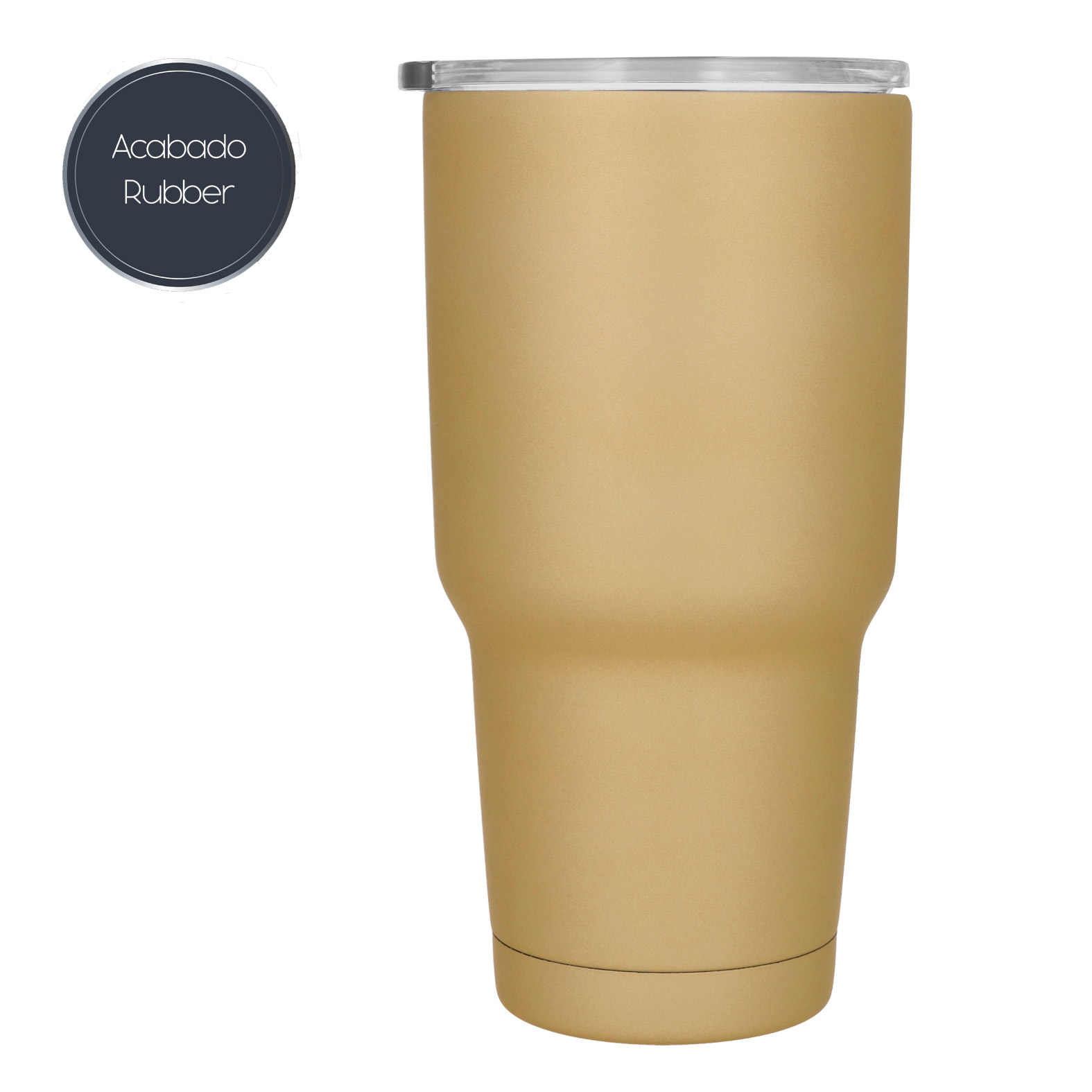 Termo de alta tecnología, con acabado rubber, doble pared de acero inoxidable que mantiene tus bebidas calientes y frías por más tiempo. Incluye tapa de presión transparente. DORADO