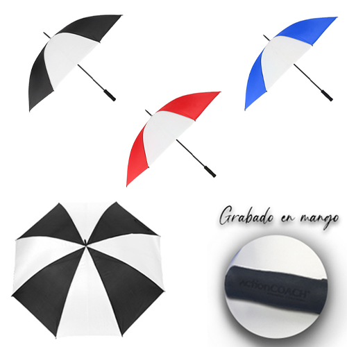 Paraguas bicolor con sistema manual, 8 gajos y mango de eva. AZUL