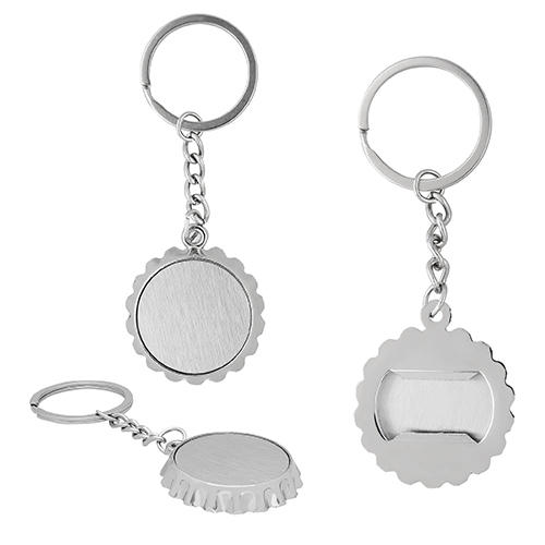Llavero metálico destapador en forma de corcholata. PLATA