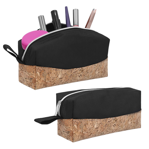 Cosmetiquera con cierre con detalle de corcho. NEGRO
