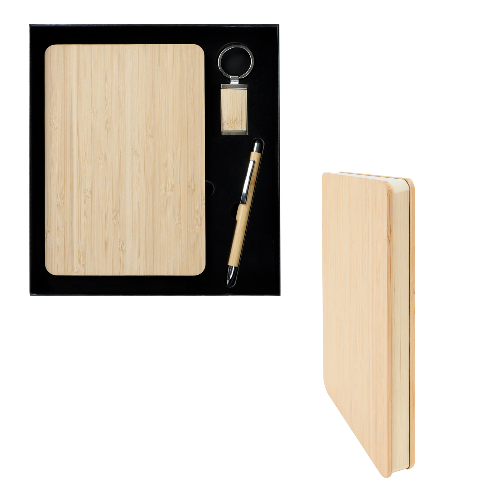 Set ejecutivo que incluye: 1 libreta, 1 pluma de clip y un llavero de bambú. BAMBU