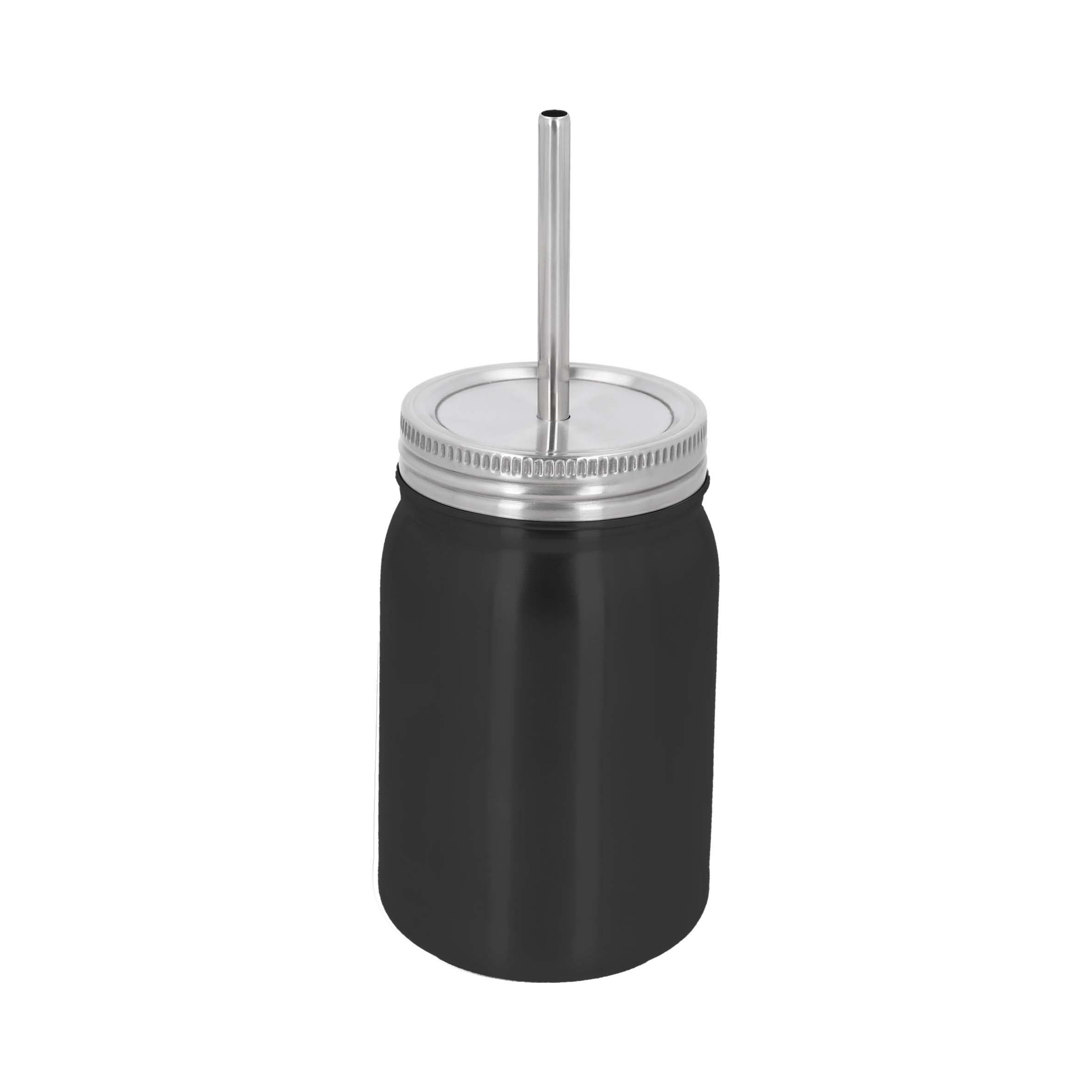 Tarro de doble pared de acero inoxidable insulado al vacío y popote. NEGRO