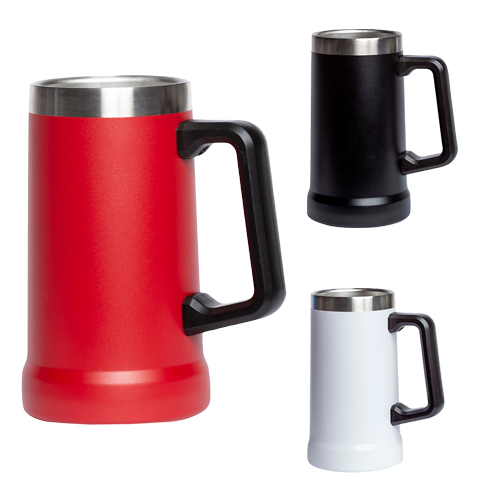 Tarro con doble pared de acero inoxidable, insulado al vacio y mango de plástico. BLANCO