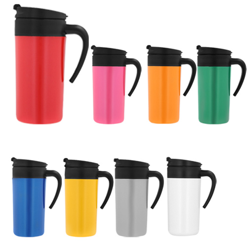 Termo de plástico con tapa a presión y boquilla de seguridad. AMARILLO