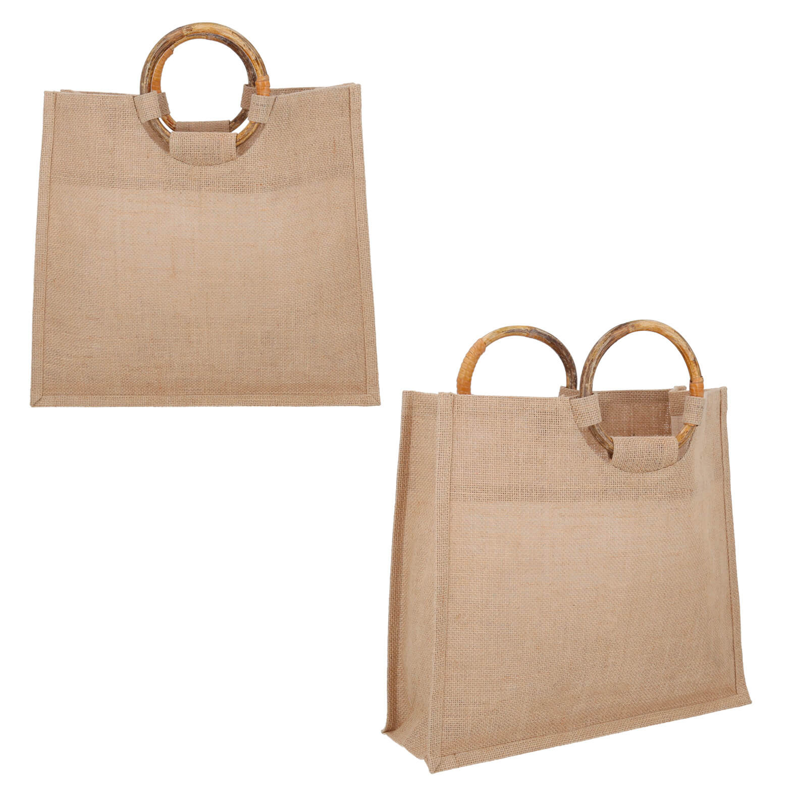 Bolsa de yute con doble asas de madera y fuelle. UNICO