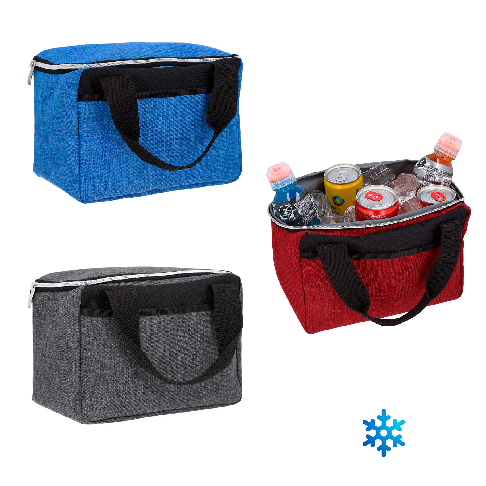 Hielera con interior impermeable sellado, asas y un compartimento externo al frente. AZUL