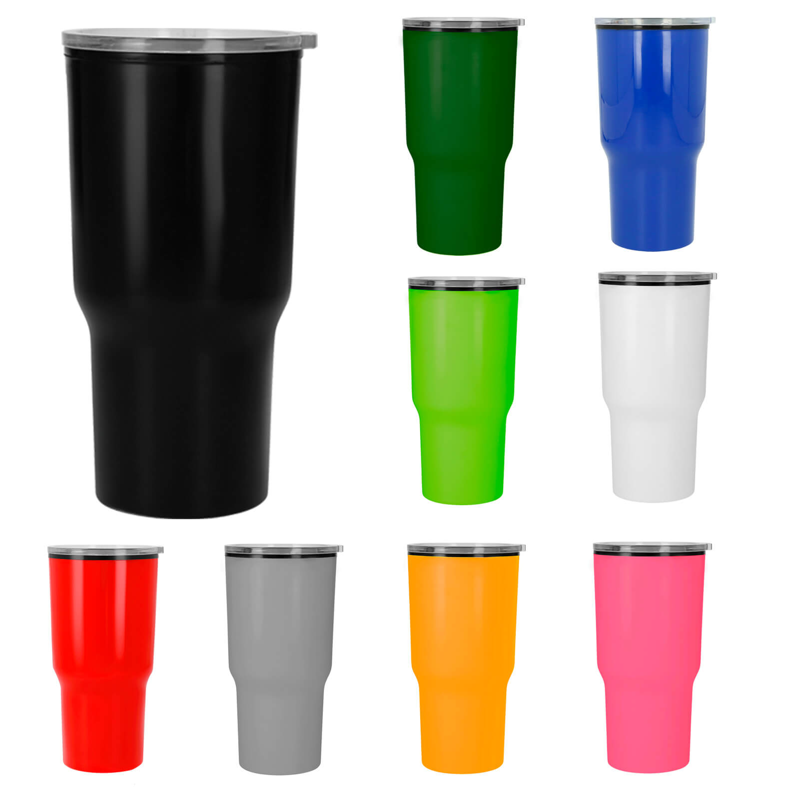 Termo de plástico de doble pared con tapa a presión. AZUL