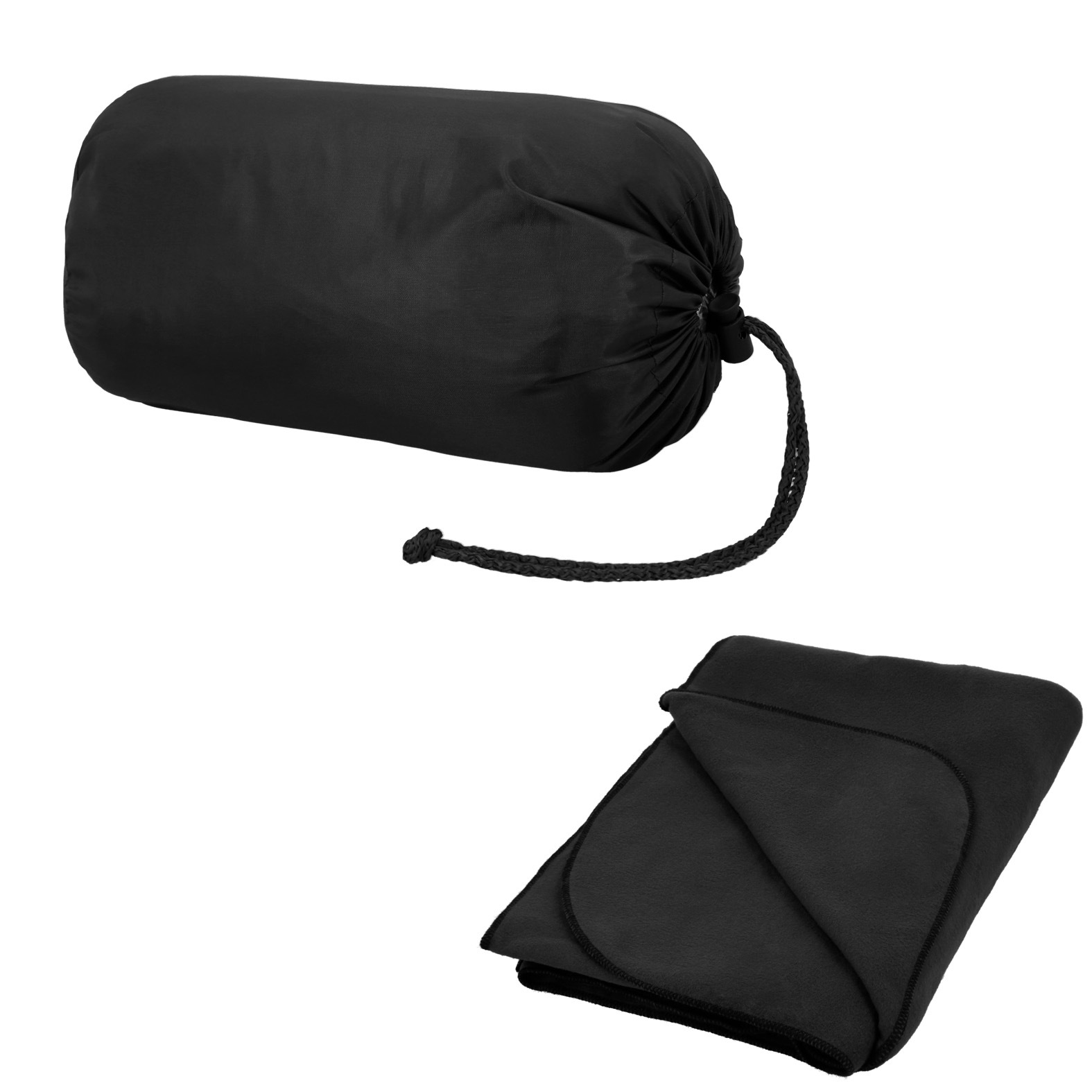 Cobija de poliéster con funda de nylon. Medida del morral (13.5 x 29 cm) NEGRO