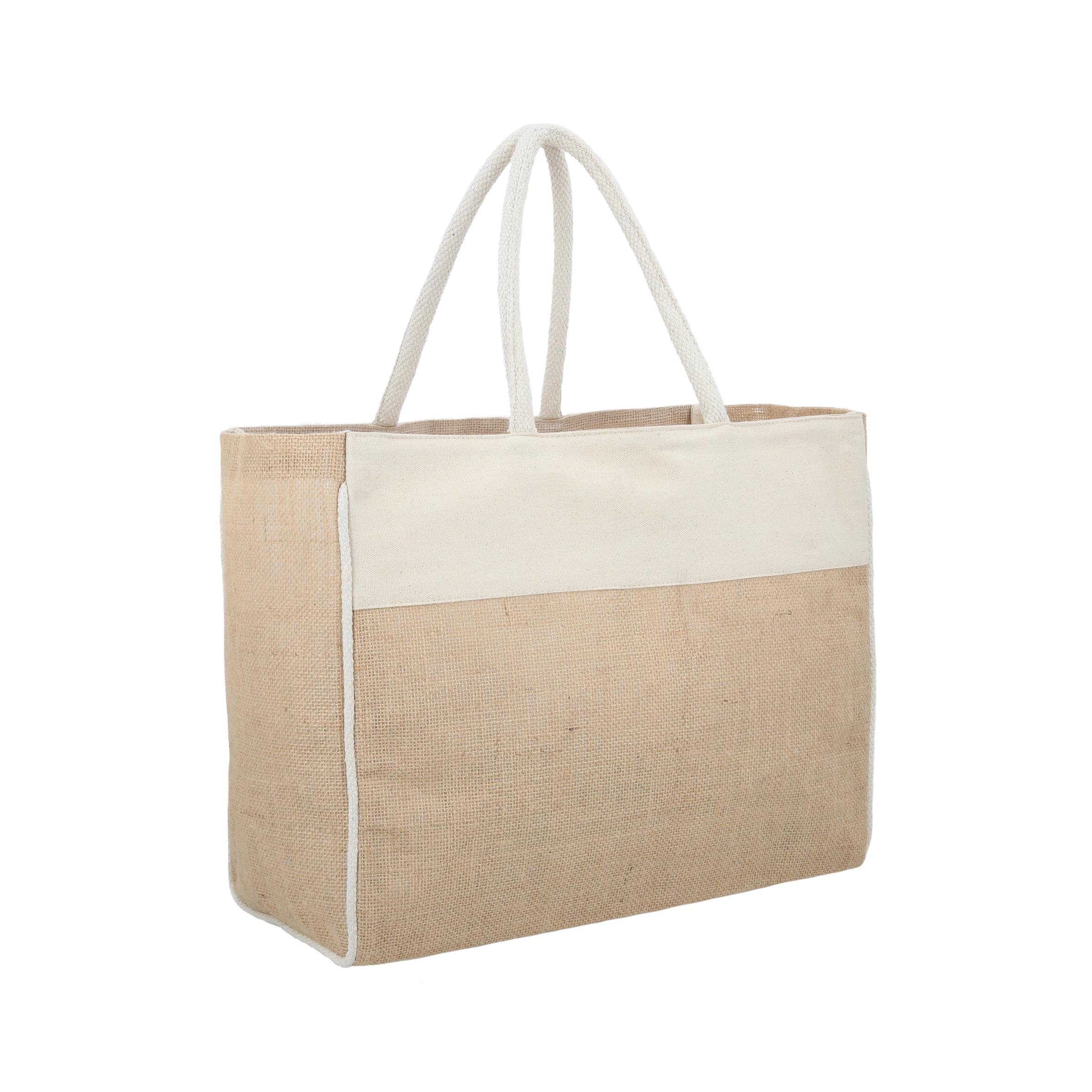 Bolsa de yute laminada con algodón, fuelle y asas. UNICO