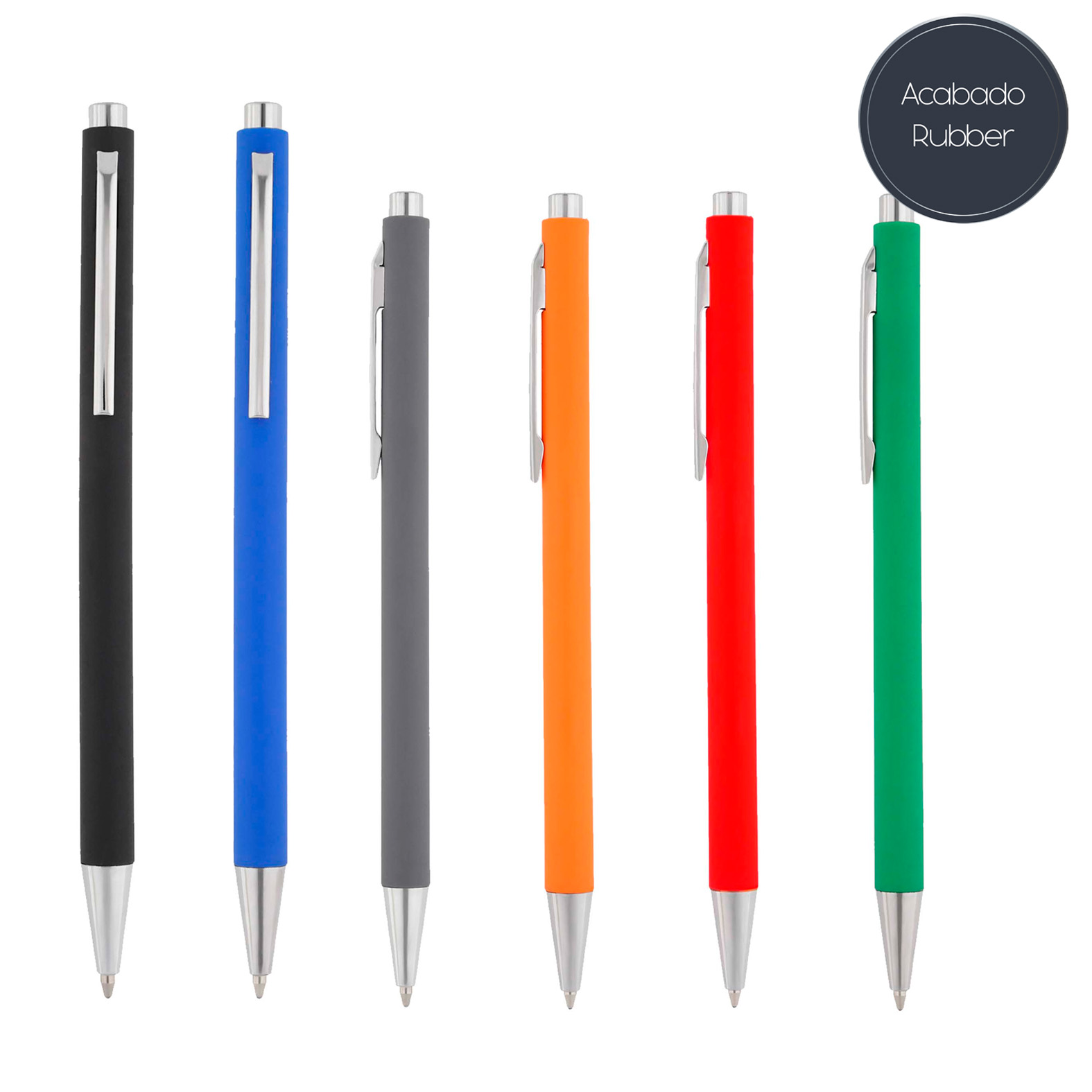 Bolígrafo con acabado rubber, clip y mecanismo de click. AZUL