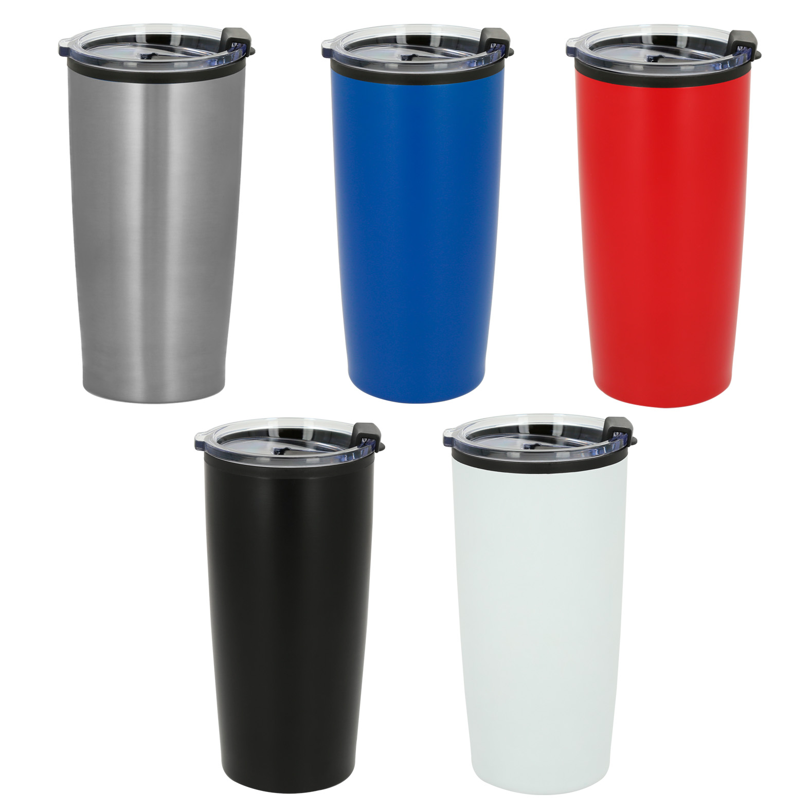 Termo de doble pared con exterior de acero inoxidable e interior de plástico. Incluye tapa de cierre a presión. AZUL