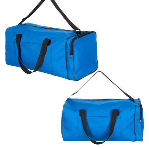 Maleta deportiva de 1 compartimento con bolsa frontal, bolsa lateral de cierre, asas, fuelle de 27 cm y correa ajustable. AZUL