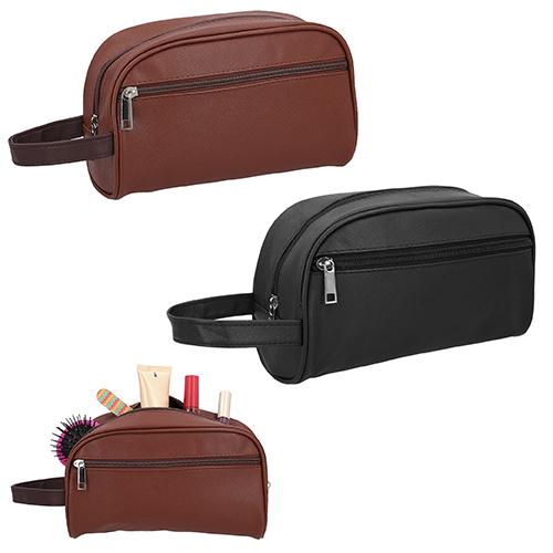 Neceser de curpiel con dos compartimentos. CAFE