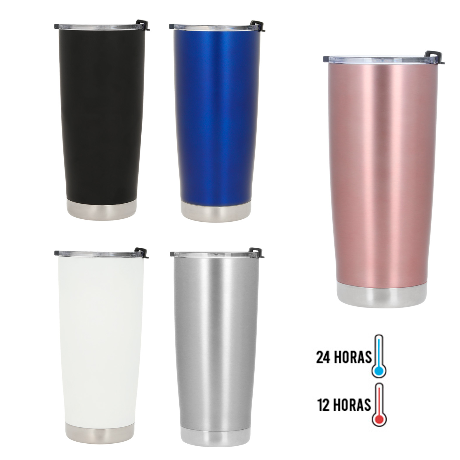 Termo insulado al vacío con doble pared de acero inoxidable. Incluye tapa de cierre a presión y boquilla de seguridad. AZUL