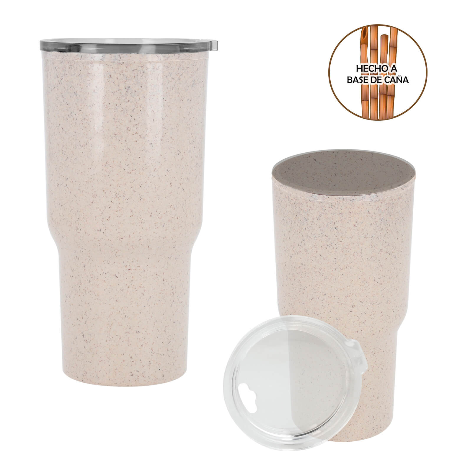 Termo de RPET de doble pared con tapa hehca a base de caña que cierra a presión. CAÑA