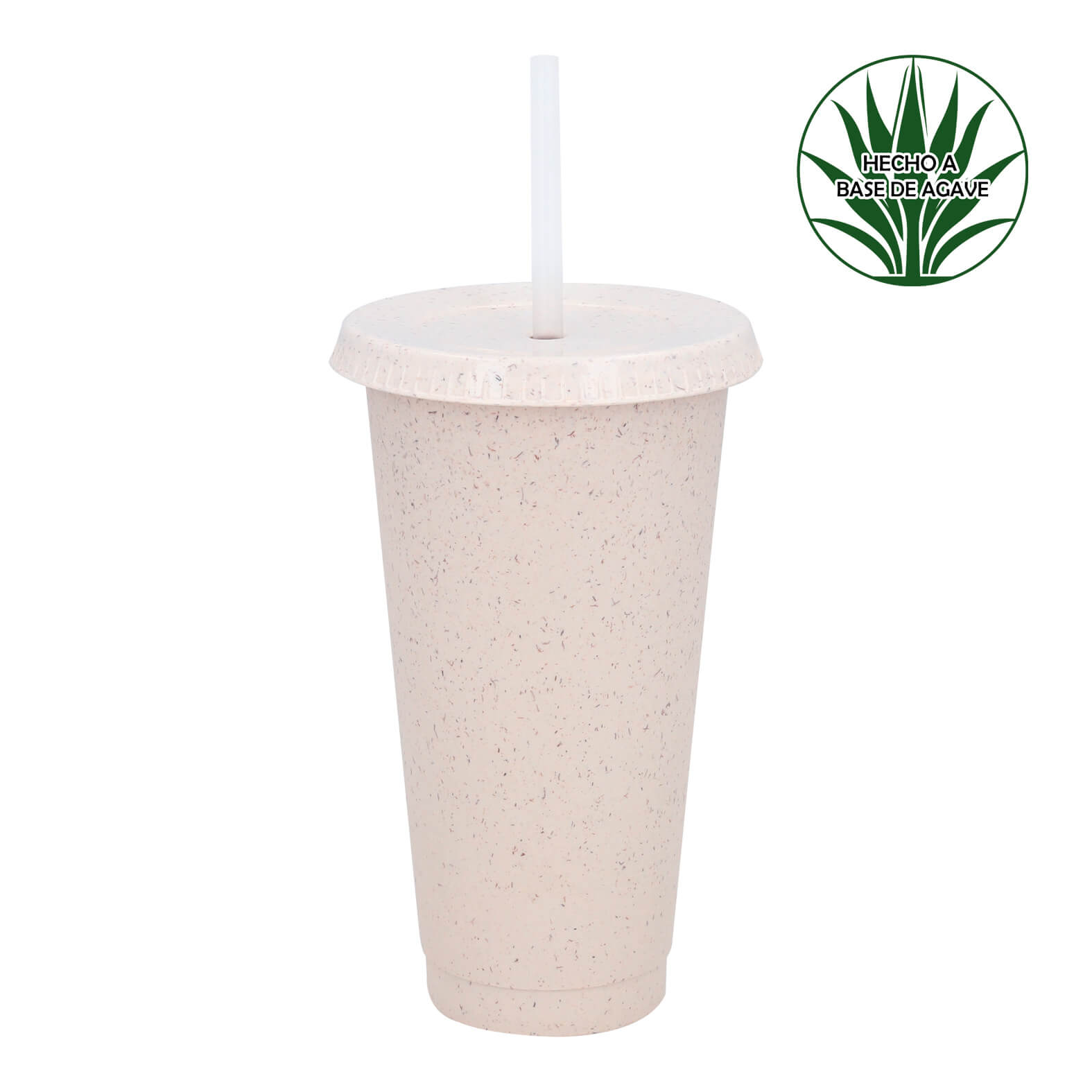 Vaso de RPET hecho a base de agave con tapa. (Incluye popote). AGAVE