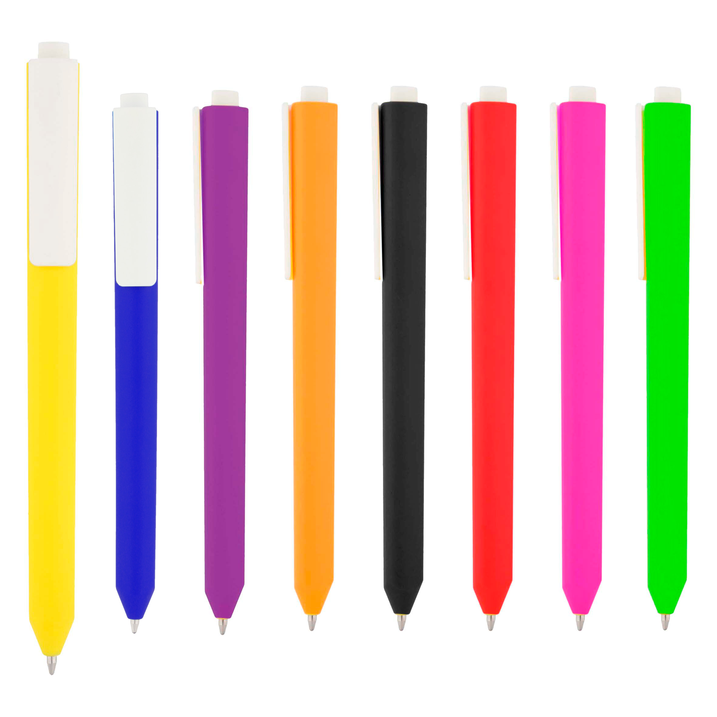 Bolígrafo de plástico de color sólido, con clip blanco y mecanismo de click. AMARILLO