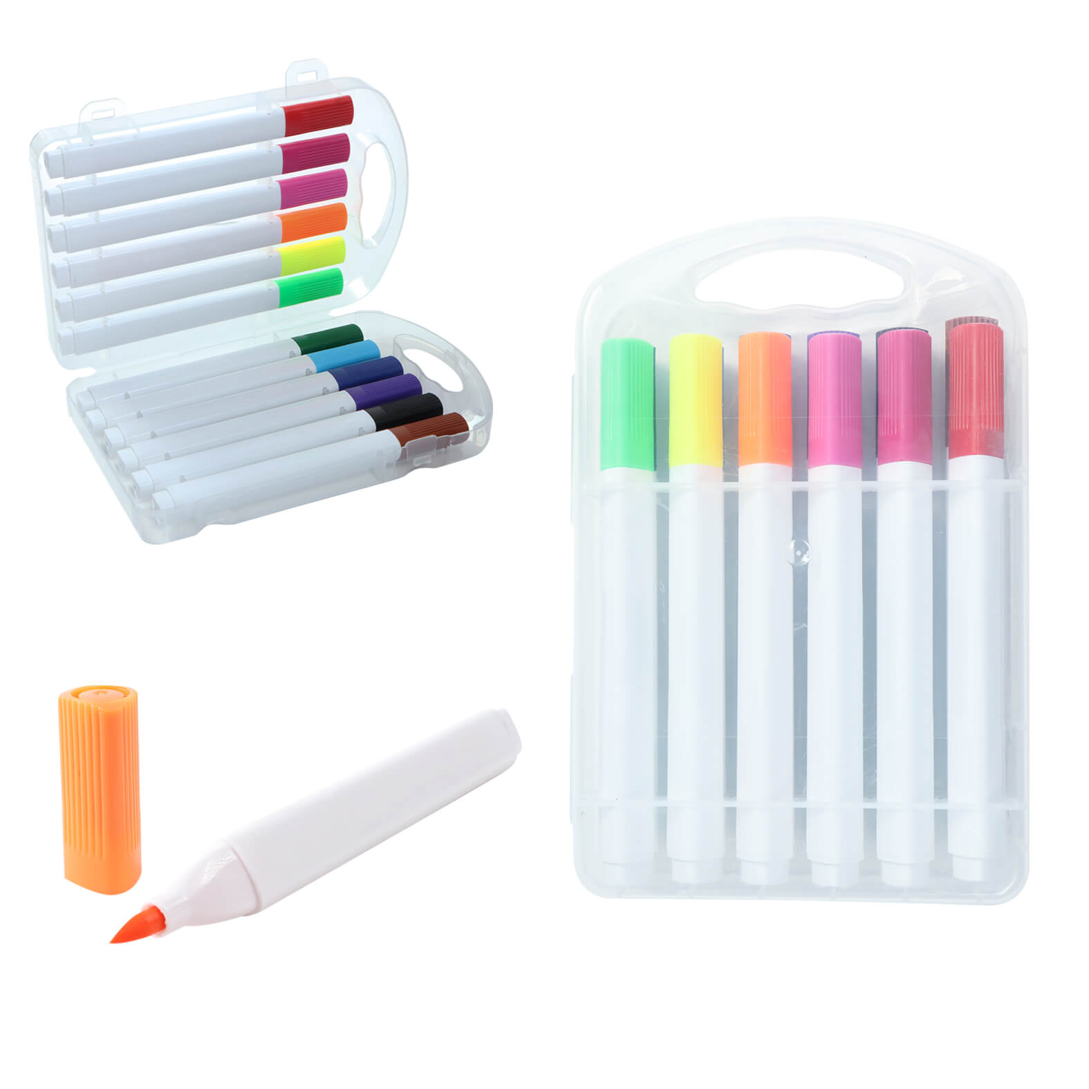 Set de plástico con broche que incluye 12 plumones de diferentes colores. TRANSPARENTE