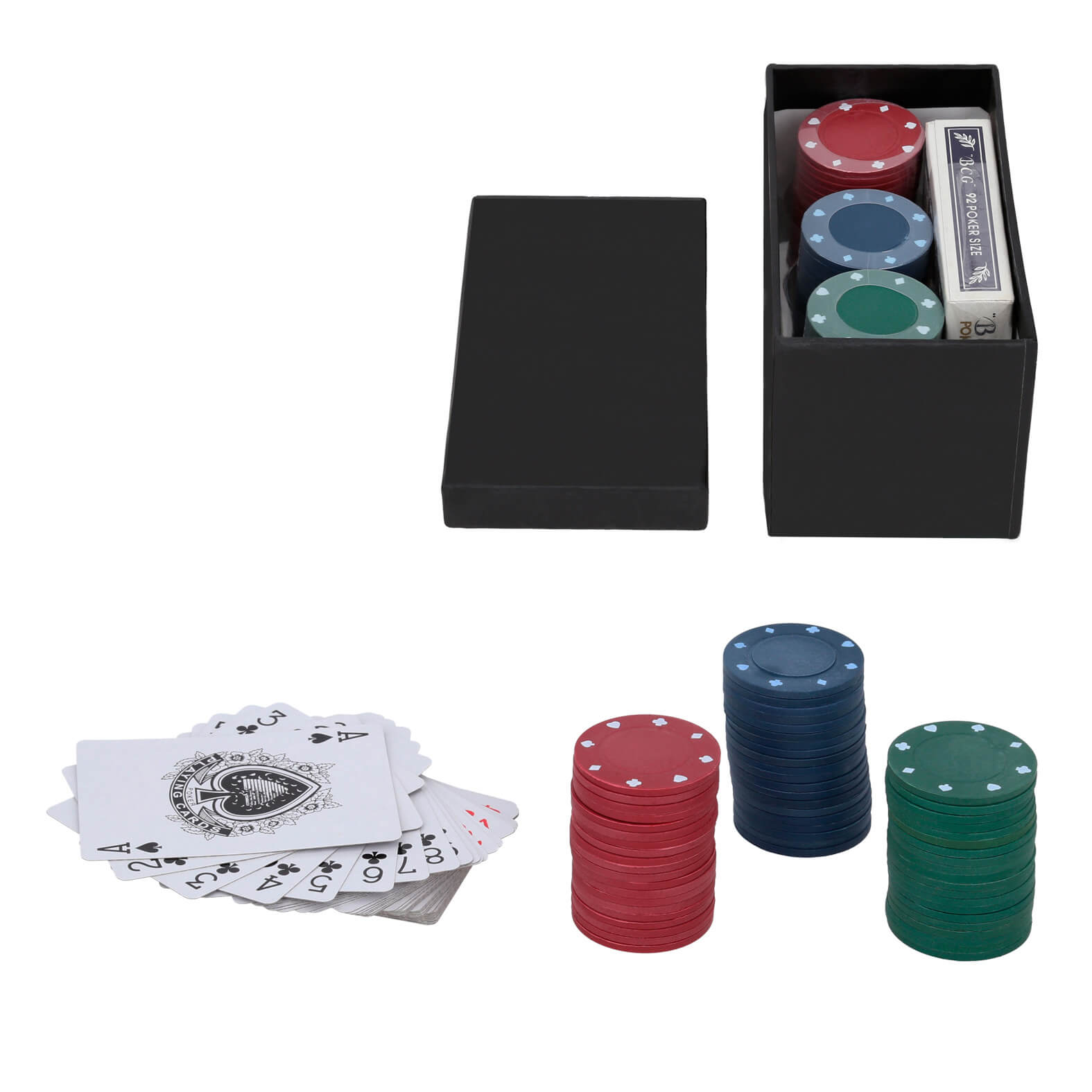 Juego de poker con 1 baraja y 60 fichas de 3 colores diferentes. NEGRO