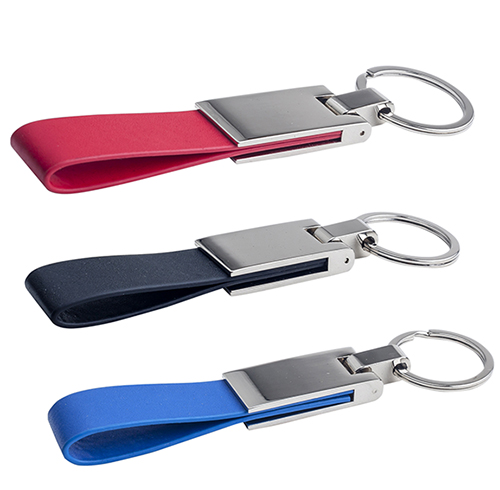 Llavero metálico con correa de curpiel. AZUL