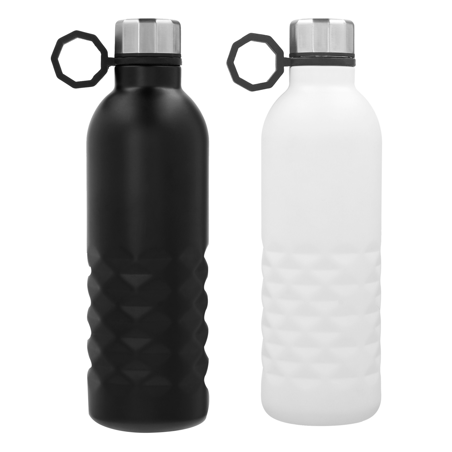 Termo de doble pared de acero inoxidable con asa de silicón en la tapa. BLANCO