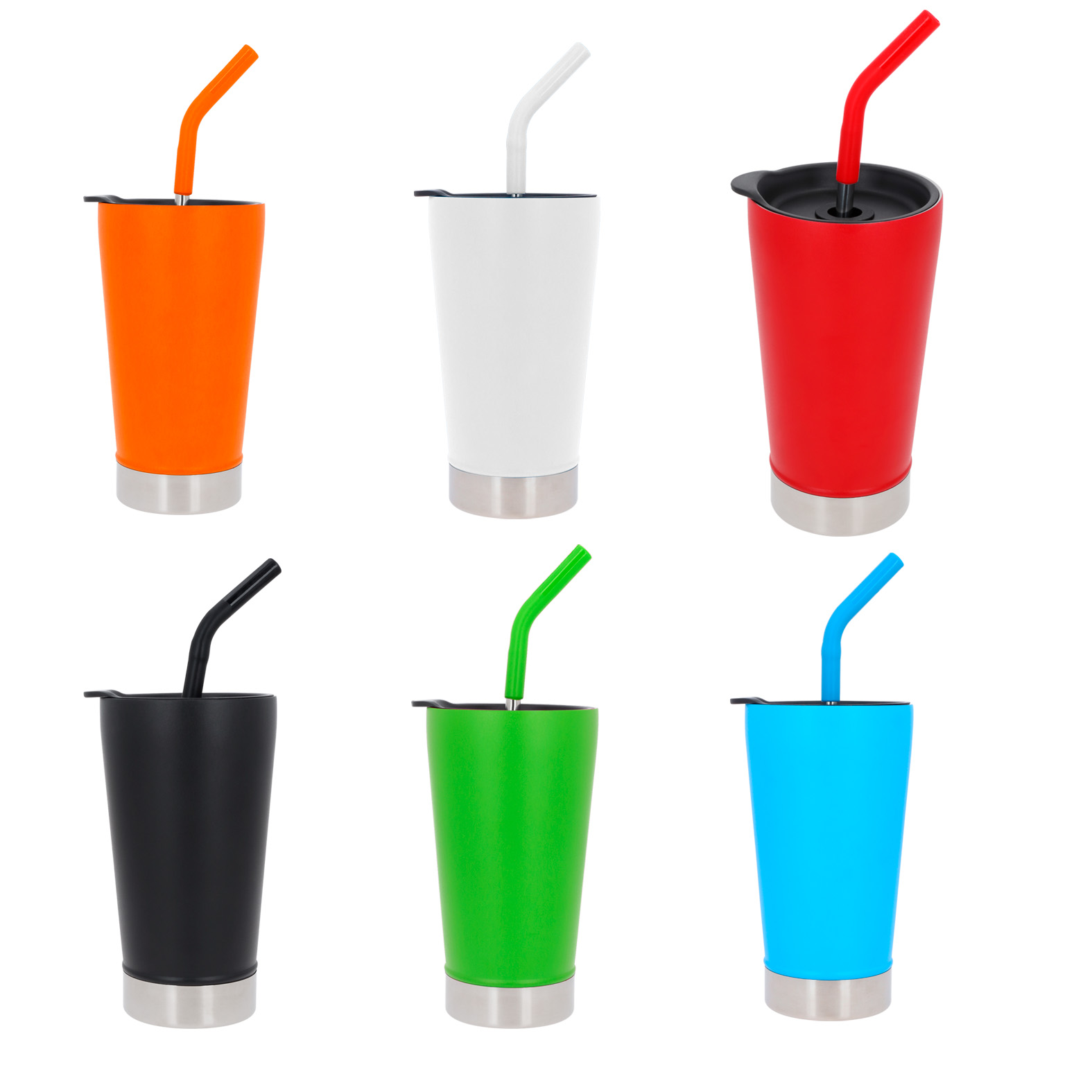 Termo con doble pared de acero inoxidable, insulado al vacío, con tapa de cierre a presión y popote. AZUL CLARO