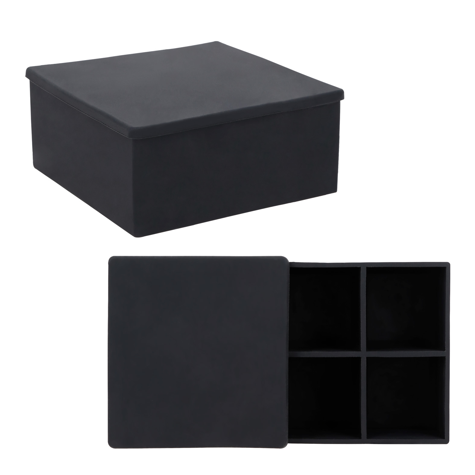 Recipiente de silicón para 4hielos con tapa. NEGRO