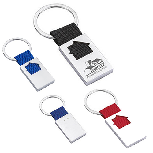 Llavero metálico con figura de casa y arillo reforzado. AZUL