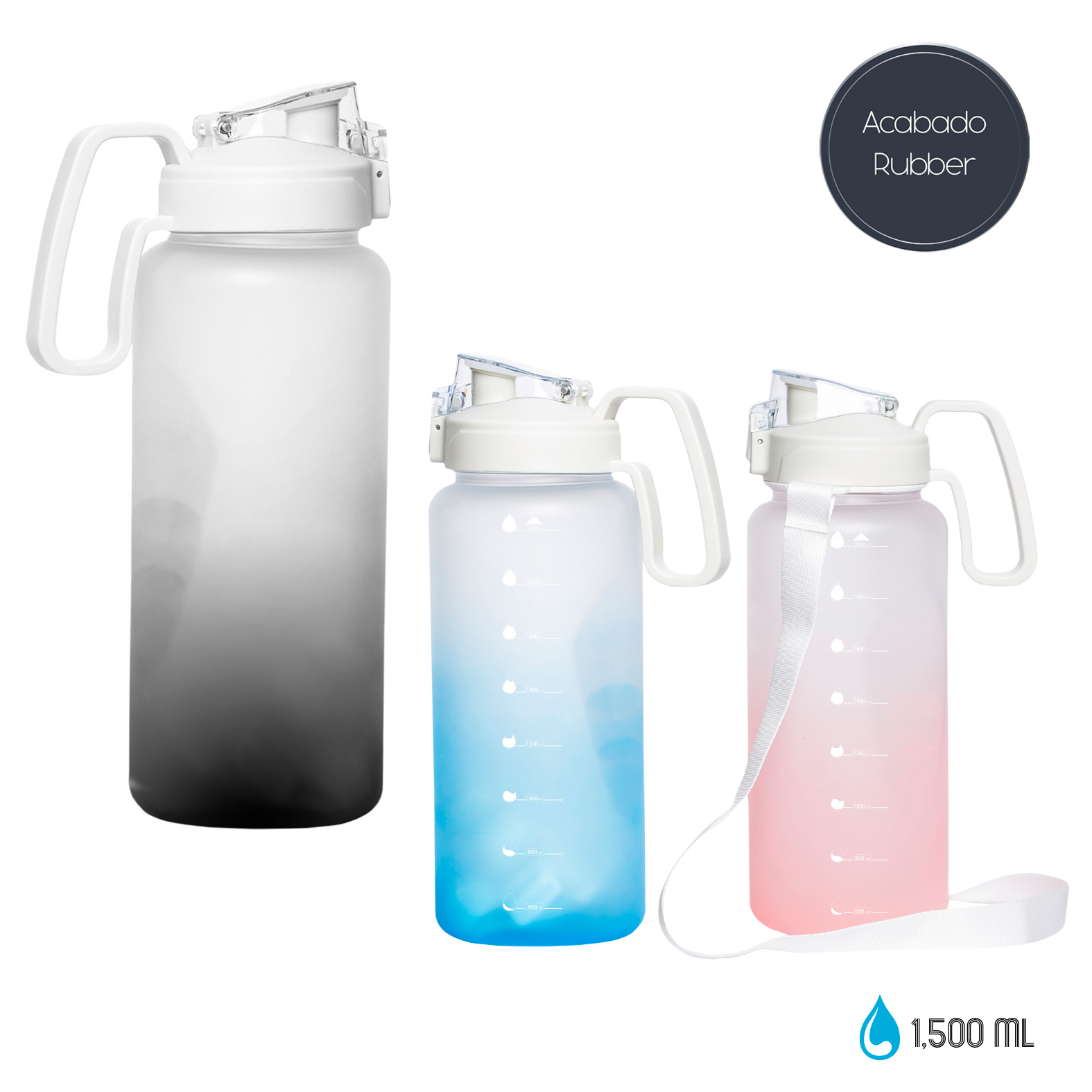 Cilindro de plástico con acabado rubber, tapa de seguridad y asa. AZUL