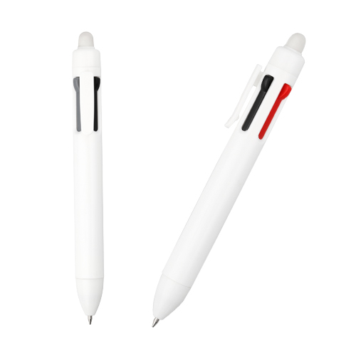 Bolígrafo 5 en 1. Incluye tinta negra, roja, azul, punta de grafito y goma. BLANCO